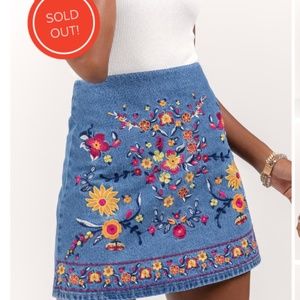 NWT Francesca's Embroidered Jeans Mini Skirt